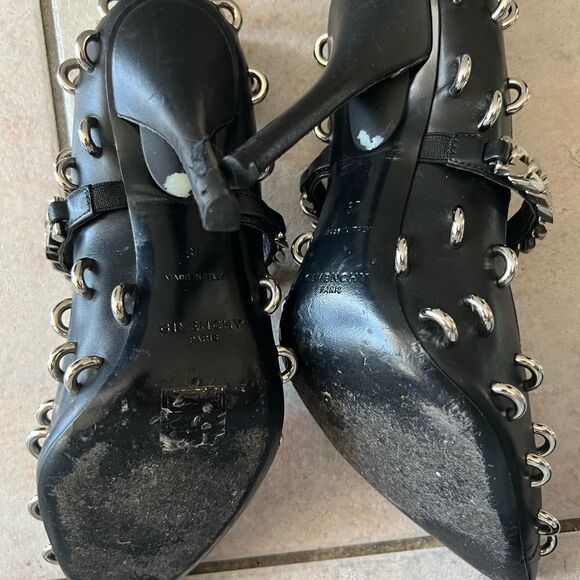 Givenchy Studded Chain Point Toe Heel mary Jane pumps rings circle loops chrome - Picture 4 of 9